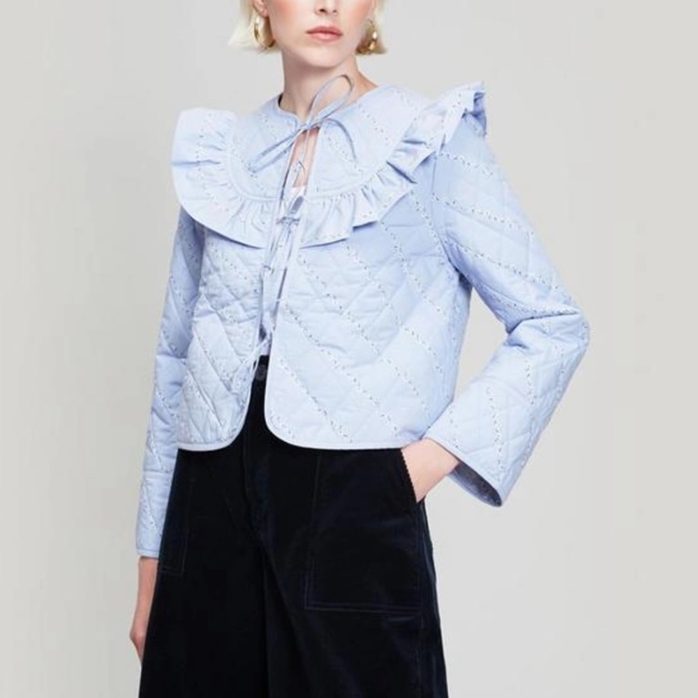 Ganni FAULKNER JACKET - SERENITY BLUE $250.00 spring quilted bow casual classic - Picture 2 of 11
